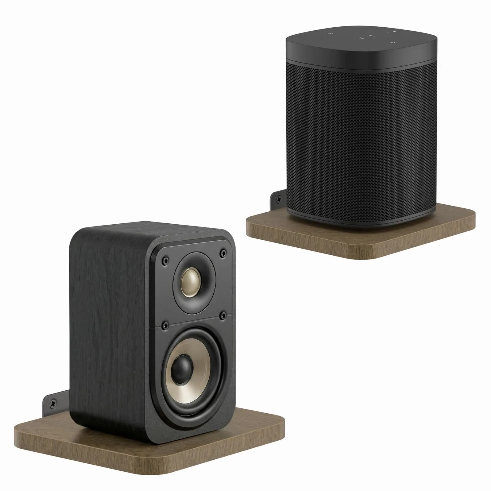 Aiweiwa Small Speaker Shelf Wall Mount Pair, 5.3" x 6.7" Adjustable Rear Speaker Wall Shelves for Small Surround Sound Speakers, Wooden Floating Speaker Wall Shelves, Up to 7 lbs Per Shelf | Compact, Adjustable, Wooden Design