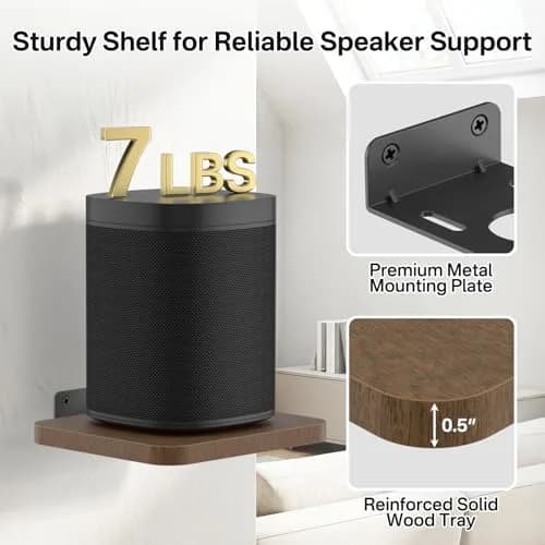 Aiweiwa Small Speaker Shelf Wall Mount Pair, 5.3" x 6.7" Adjustable Rear Speaker Wall Shelves for Small Surround Sound Speakers, Wooden Floating Speaker Wall Shelves, Up to 7 lbs Per Shelf | Compact, Adjustable, Wooden Design thumbnail 4