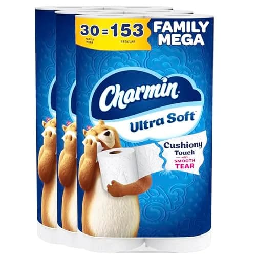 Charmin Ultra Soft Cushiony Touch Toilet Paper 30 Family Mega Rolls (8640 Sheets Total) | Soft, Absorbent, Clog-Safe thumbnail 1