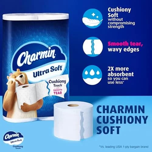 Charmin Ultra Soft Cushiony Touch Toilet Paper 30 Family Mega Rolls (8640 Sheets Total) | Soft, Absorbent, Clog-Safe thumbnail 3