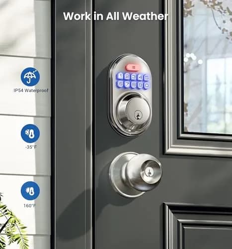 Veise Deadbolt Keypad Lock Satin Nickel | Keyless Entry, Auto Lock & Weatherproof thumbnail 6