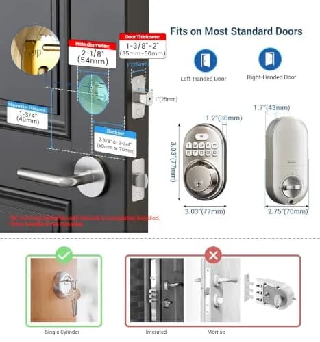 Veise Deadbolt Keypad Lock Satin Nickel | Keyless Entry, Auto Lock & Weatherproof thumbnail 7