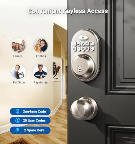 Veise Deadbolt Keypad Lock Satin Nickel | Keyless Entry, Auto Lock & Weatherproof thumbnail 2