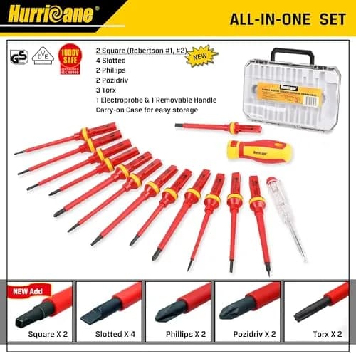 HURRICANE 1000V Insulated Screwdriver Set, 15-Piece Professional Electrician Tool Kit with Magnetic Tips thumbnail 7