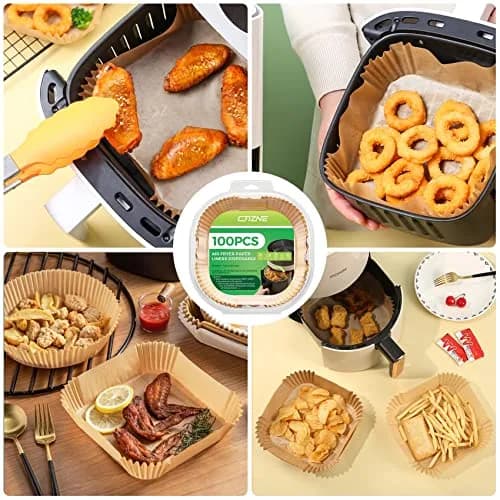 ctizne Disposable Air Fryer Liners 6.5" Square | Greaseproof, Waterproof & Non-Stick for 3-5QT thumbnail 6