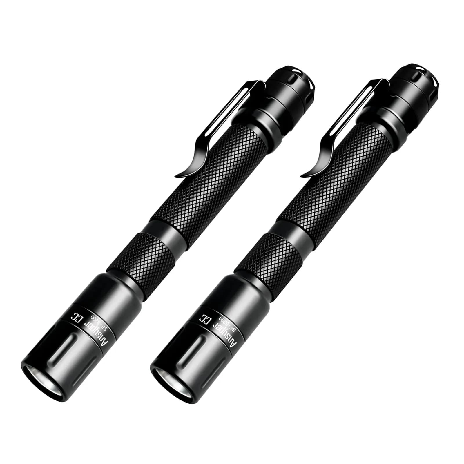 Ansyper CC Mini Flashlight 2-Pack 250 Lumens | Tactical Pen Light with Clip, Water-Resistant — Black / 5.2 & 5.2 inch