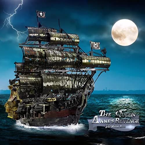 Piececool Queen Anne's Revenge Pirate Ship 3D Metal Puzzle Model Kit | 439 Pieces, Stainless Steel thumbnail 2