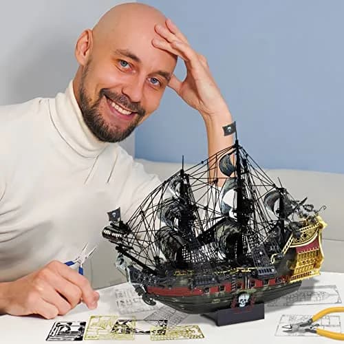 Piececool Queen Anne's Revenge Pirate Ship 3D Metal Puzzle Model Kit | 439 Pieces, Stainless Steel thumbnail 3