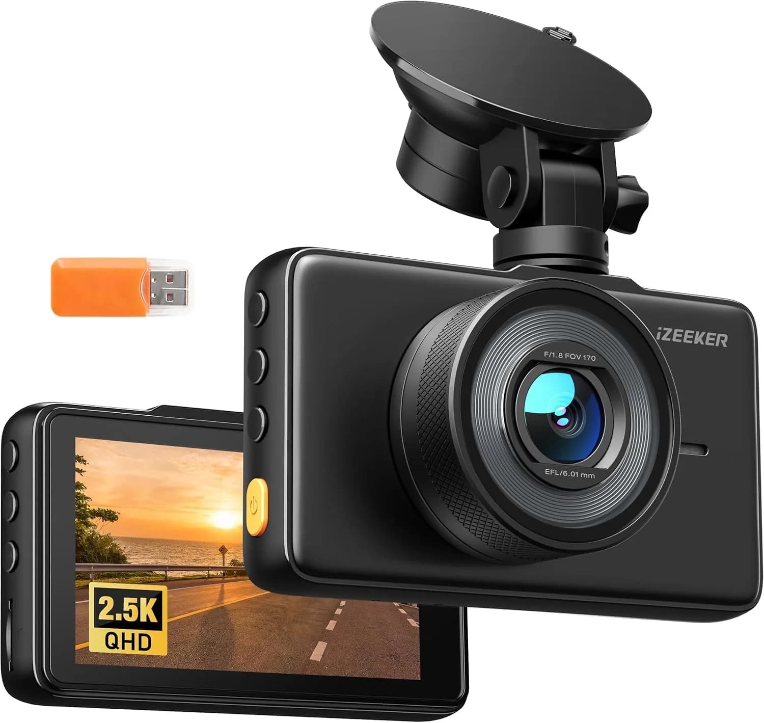 iZEEKER 2.5K Dash Cam Front, 1440P QHD Car Camera with 3" IPS Display | Wide-Angle, Night Vision, Loop & Emergency Recording - main product image