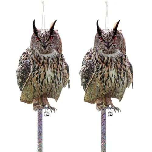 Kungfu Mall Hanging Fake Owl Bird Deterrent 2PCS | Plastic Owl to Scare Pigeons, Woodpeckers, Squirrels thumbnail 1