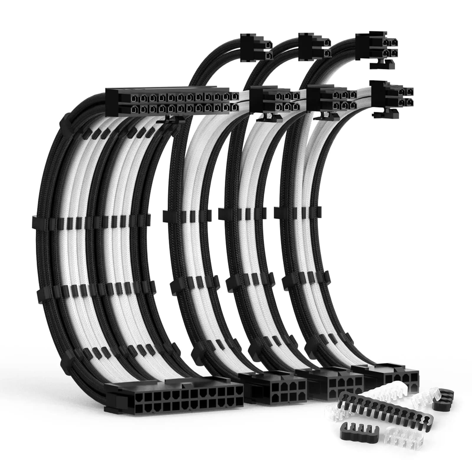 ABNO1 PSU Cable Extension Kit with Combs - 30cm Red Sleeved Cables | 1x24Pin ATX, 1x8Pin EPS, 2x8Pin PCI-E — Black/White