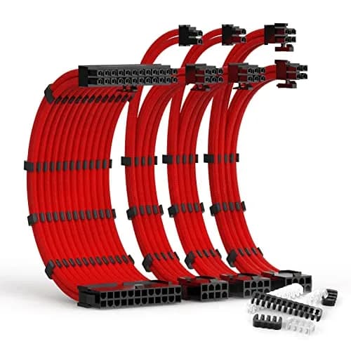 ABNO1 PSU Cable Extension Kit with Combs - 30cm Red Sleeved Cables | 1x24Pin ATX, 1x8Pin EPS, 2x8Pin PCI-E thumbnail 1