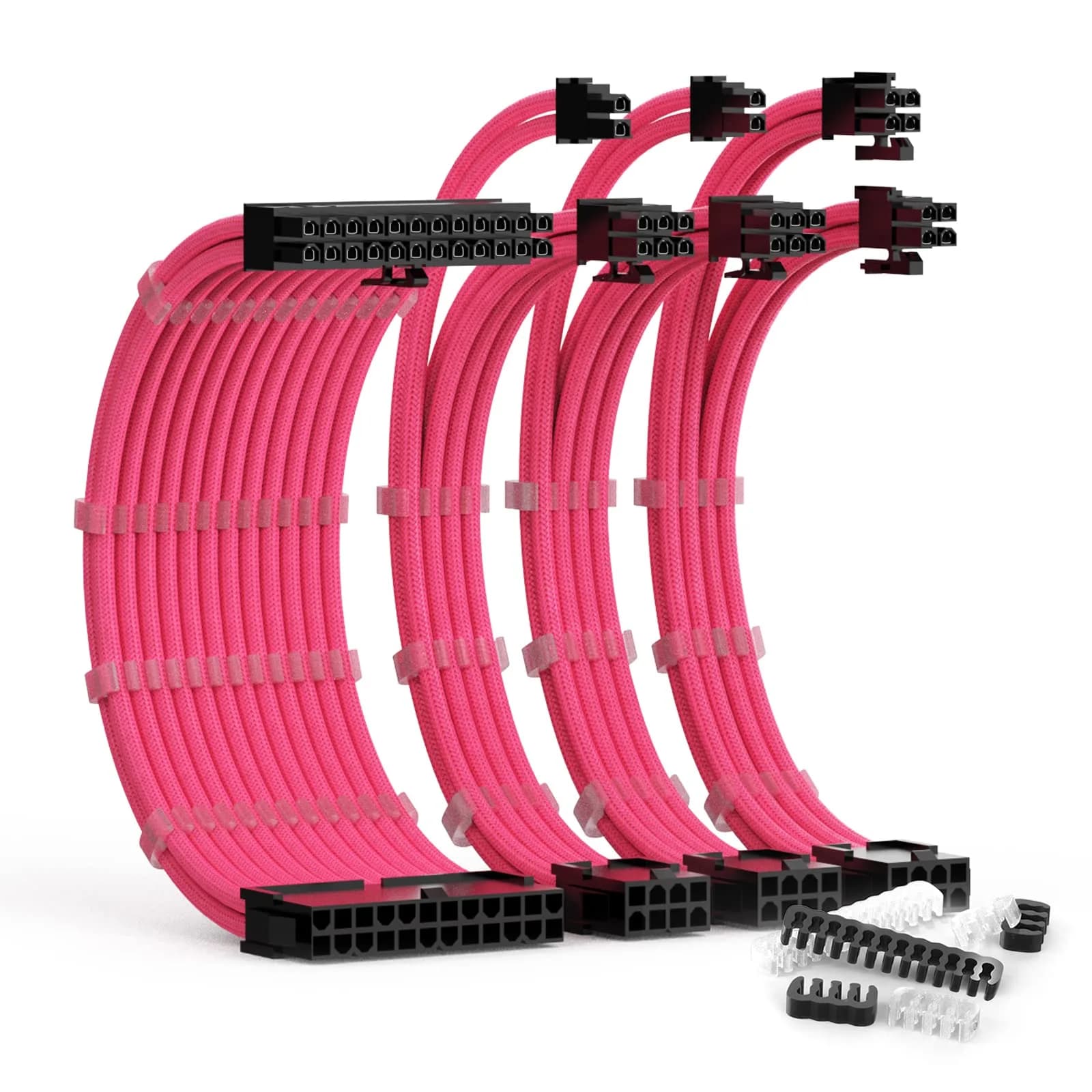 ABNO1 PSU Cable Extension Kit with Combs - 30cm Red Sleeved Cables | 1x24Pin ATX, 1x8Pin EPS, 2x8Pin PCI-E — Pink
