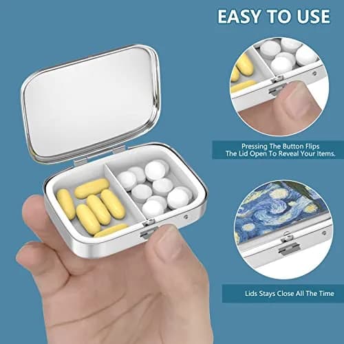 Hion 2 Compartment Pill Box 5.5cm (2.2") | Metal Organizer for Daily Vitamins thumbnail 4