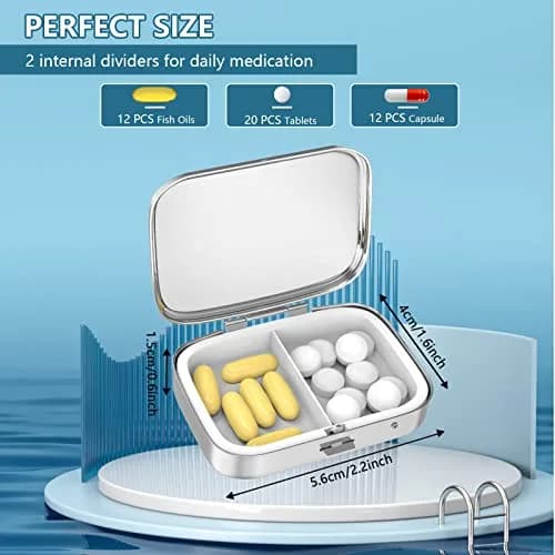 Hion 2 Compartment Pill Box 5.5cm (2.2") | Metal Organizer for Daily Vitamins thumbnail 3