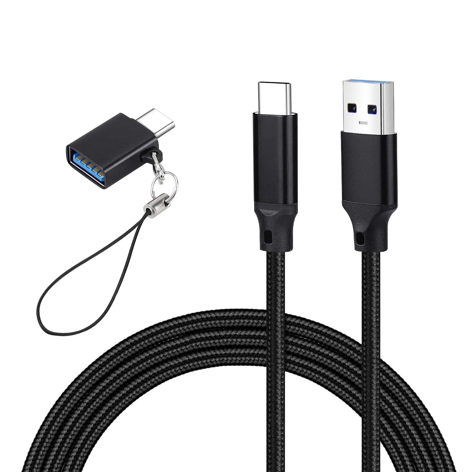weishan USB C to USB Cable with Adapter, 2m (6.6ft) Black Braided Cord for Focusrite Scarlett Solo 3rd 4th Gen, 2i2 4th Gen | 10Gbps Data Transfer — Braided