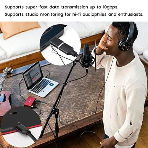 weishan USB C to USB Cable with Adapter, 2m (6.6ft) Black Braided Cord for Focusrite Scarlett Solo 3rd 4th Gen, 2i2 4th Gen | 10Gbps Data Transfer thumbnail 4