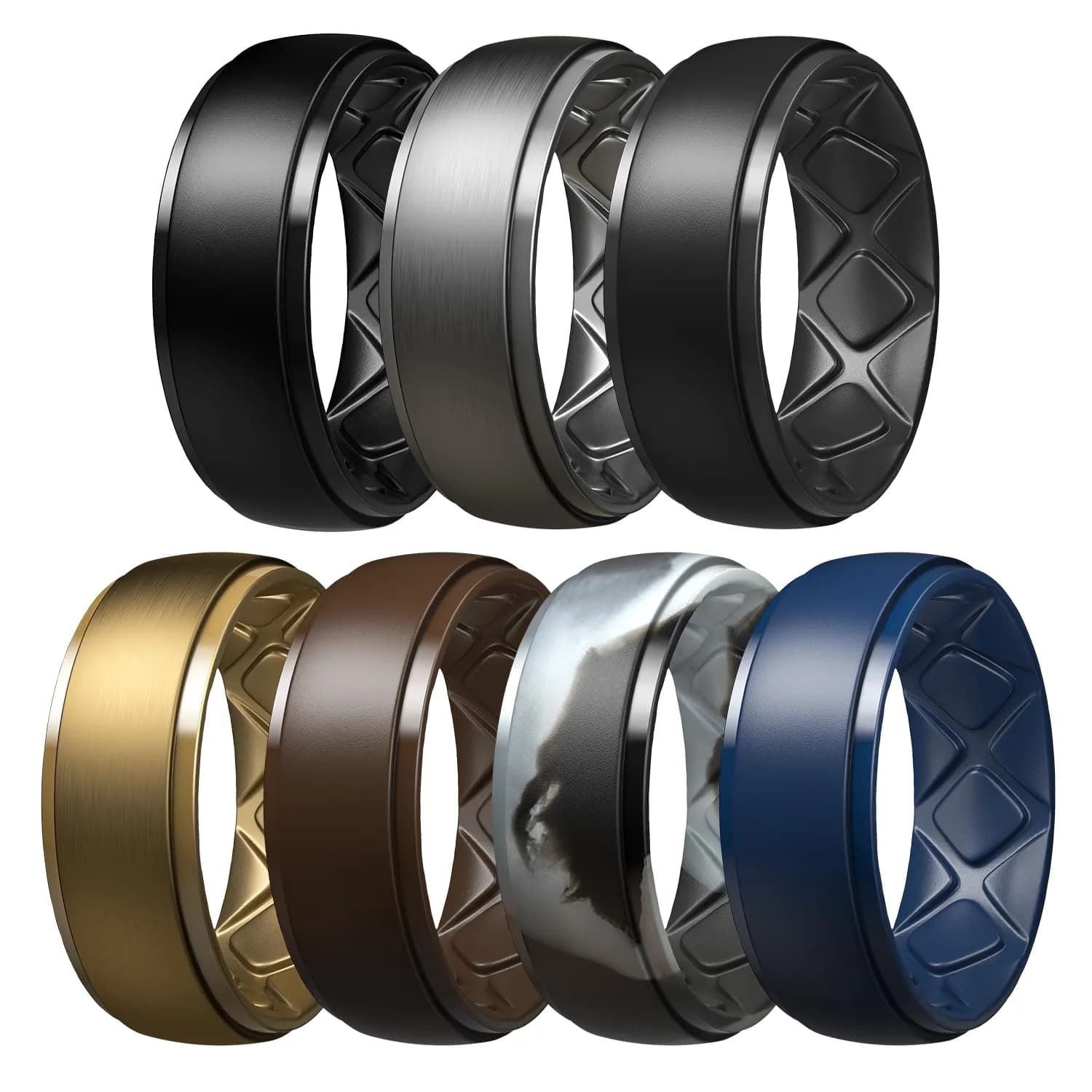 Egnaro Men's Silicone Wedding Ring Set Size 12 (10mm Wide, 2.5mm Thick) | Breathable Inner Arcs for Active Lifestyles — Size 10