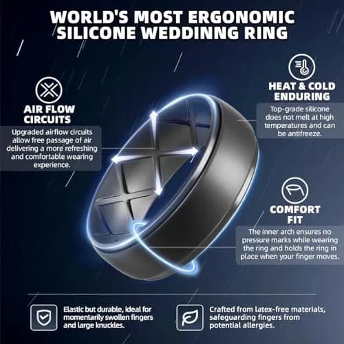Egnaro Men's Silicone Wedding Ring Set - Size 10 (10mm Wide, 2.5mm Thick) | 7-Pack Breathable Comfort Fit thumbnail 2