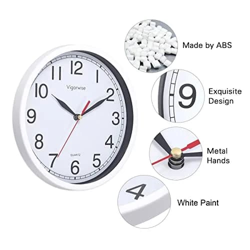 Vigorwise 8 Inch Wall Clock Silent Sweep Movement Accurate Small Clocks | Modern Home Decor thumbnail 4