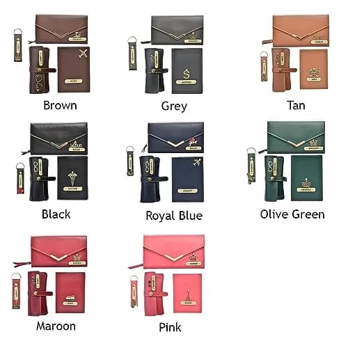 YOUR GIFT STUDIO Personalised Leather Gift Set for Women | Wallet, Passport Cover, Sunglasses Case, Keychain (Green) thumbnail 8