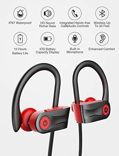 Otium U18 Wireless Bluetooth 5.3 Sport Headphones with Earhooks & Mic | 16 Hours Playtime thumbnail 2
