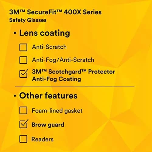 3M Safety Glasses, SecureFit 400, Amber Lens, Yellow/Black Temples | Impact-Resistant, Anti-Fog, Comfortable Fit thumbnail 7
