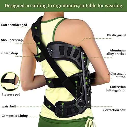 ZHUNPOCT Adjustable Scoliosis Back Brace with Cervical Support | Breathable, Fully Adjustable for All Heights, Discreet & Supportive thumbnail 2