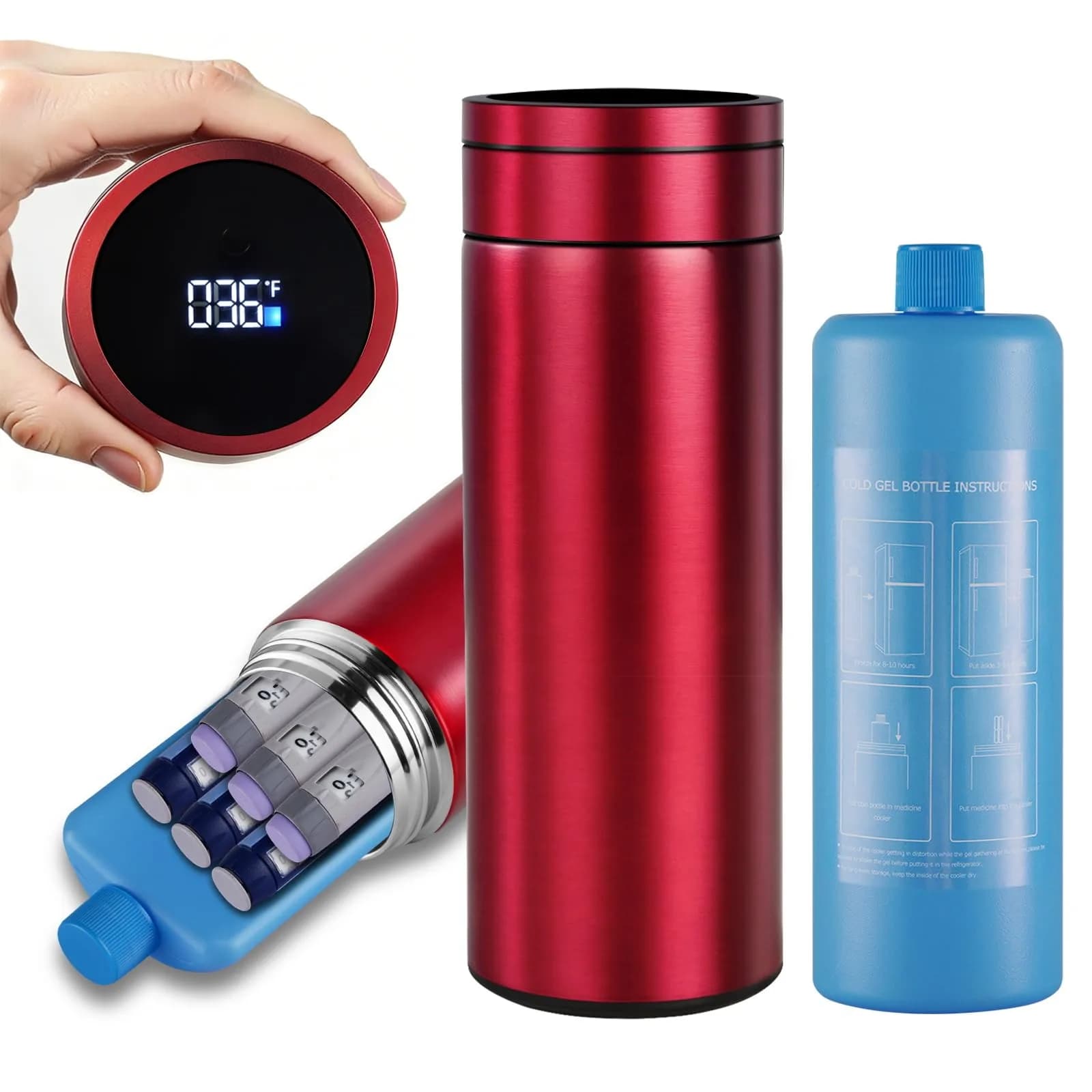 Bogush 60H Insulin Cooler Travel Case with Digital Temp Display 22.9cm (9in) | Keeps Insulin 2-8°C for 40 Hours — Red