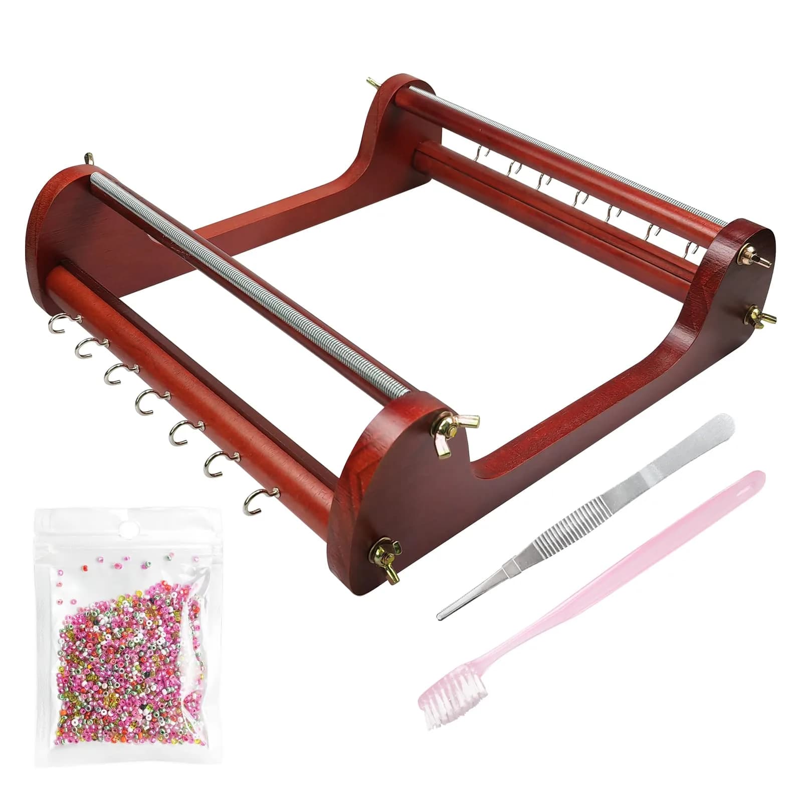 hobbyworker Jewelry Making Kit Wooden Bead Loom Includes Tweezer & Seed Beads for Jewelry (13"×12.6"×3.3") - main product image