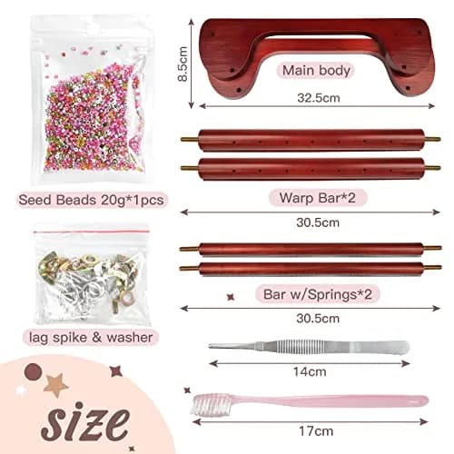 hobbyworker Jewelry Making Kit Wooden Bead Loom Includes Tweezer & Seed Beads for Jewelry (13"×12.6"×3.3") thumbnail 2