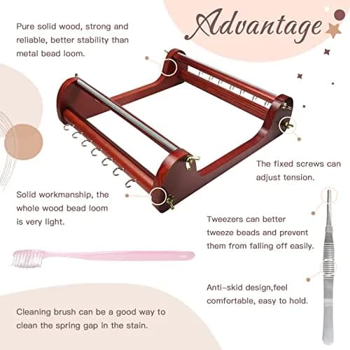 hobbyworker Jewelry Making Kit Wooden Bead Loom Includes Tweezer & Seed Beads for Jewelry (13"×12.6"×3.3") thumbnail 3