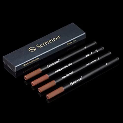Scriveiner Black Rollerball Pen Refills 4 Pack (11.6cm L x 2.8cm W x 1cm H) | Made in Germany, Schmidt 888 Size thumbnail 1