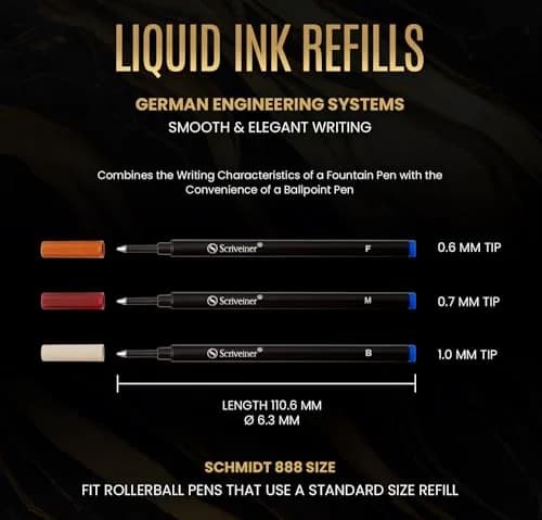 Scriveiner Rollerball Pen Refills Blue Broad Tip 4-Pack | Made in Germany, Schmidt 888 Size, Liquid Ink thumbnail 5