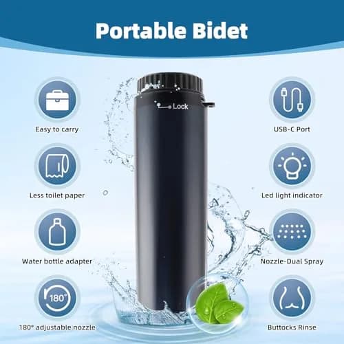 Hibbent Portable Bidet for Travel | High Pressure Handheld Electric Sprayer, Rechargeable, Personal Hygiene, Postpartum Care, Black thumbnail 3