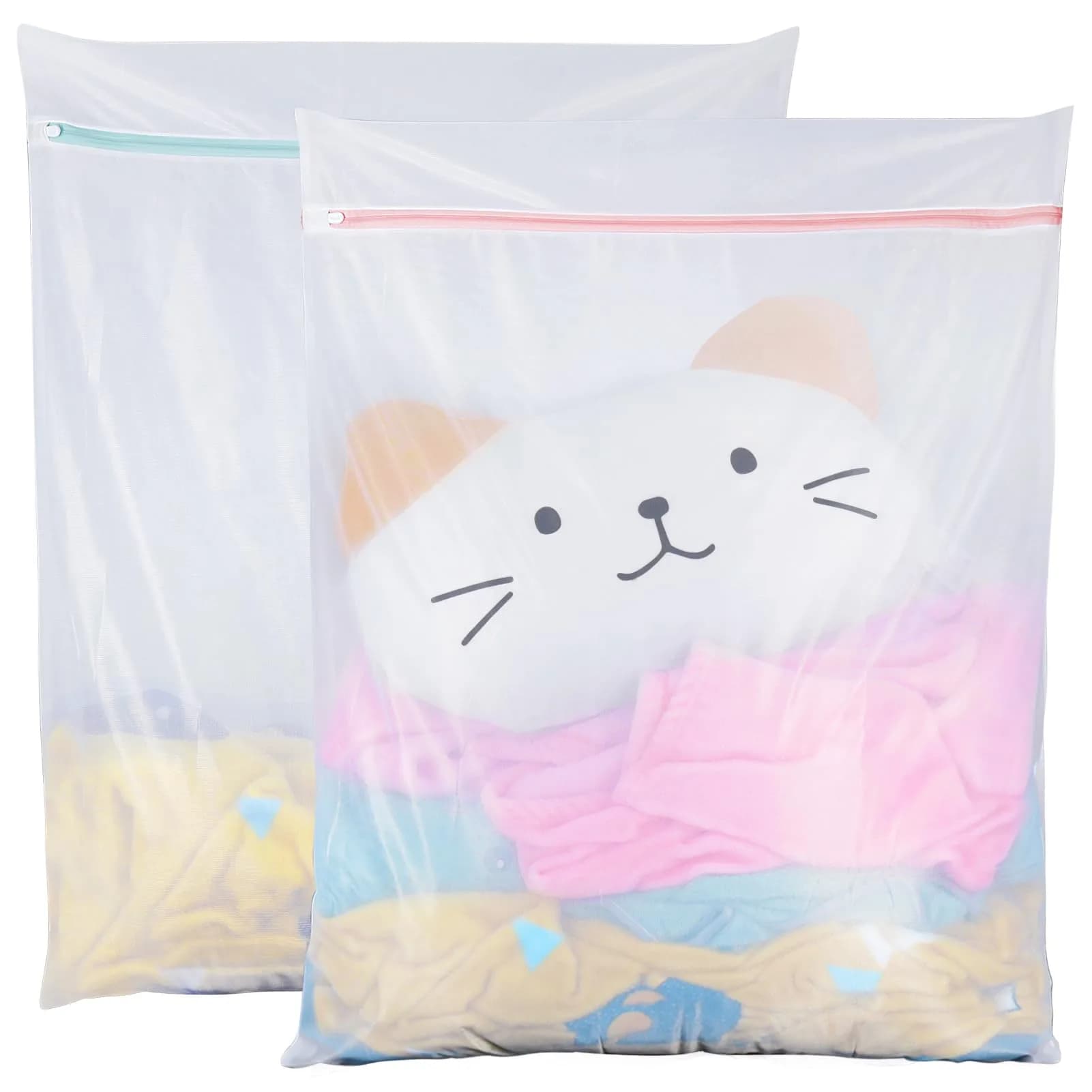 Tenn Well Extra Large Mesh Laundry Bags with Zipper (2-Pack, 110 x 90cm / 43 x 35 Inches) | Durable Wash Bags for Delicates, Bedding, Travel — White / L (35"x27")