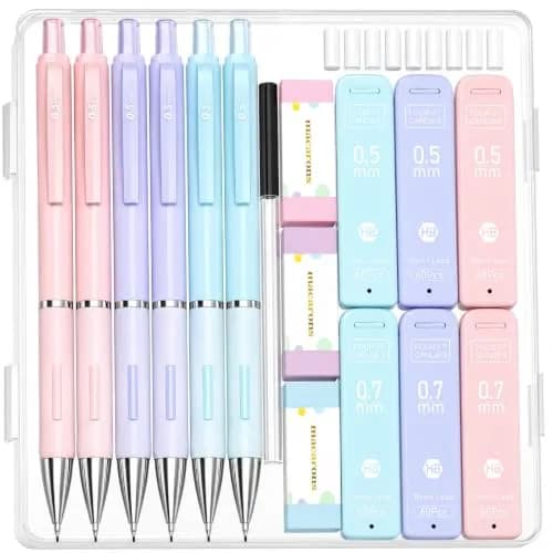 Four Candies Pastel Mechanical Pencil Set with Case, 6 Count (0.5mm & 0.7mm Lead) | Smooth Writing & Erasable thumbnail 1