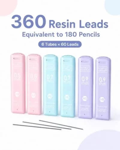 Four Candies Pastel Mechanical Pencil Set with Case, 6 Count (0.5mm & 0.7mm Lead) | Smooth Writing & Erasable thumbnail 3