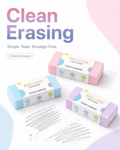 Four Candies Pastel Mechanical Pencil Set with Case, 6 Count (0.5mm & 0.7mm Lead) | Smooth Writing & Erasable thumbnail 4