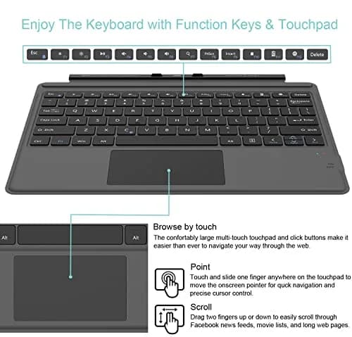 Arteck Bluetooth Keyboard for Surface Pro 10/9/8/X with Touchpad & Rechargeable Battery | Ultra-Slim Portable Wireless Type Cover thumbnail 4