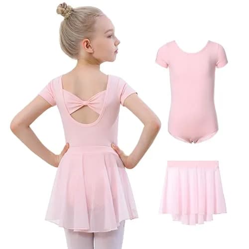 DIPUG Pink Girls Ballet Leotard with Removable Skirt Toddler Dance Dress Combo | 2-Piece Split Outfit for Ages 2-12 thumbnail 1
