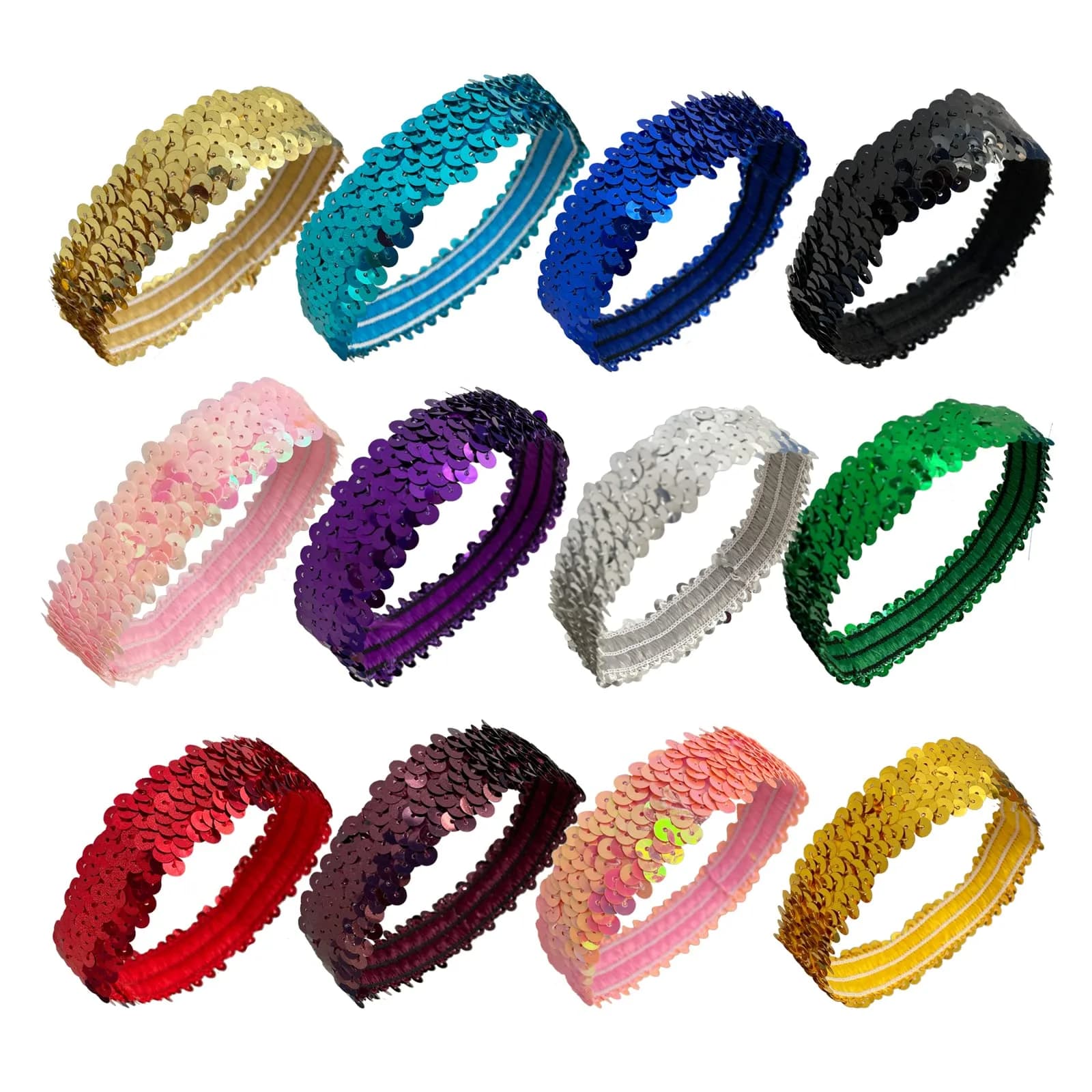 WEBGGER 12 Pack Sequin Headbands Elastic Stretch Sparkly Headband for Teens Girls Women | Fashion Hair Accessories - main product image