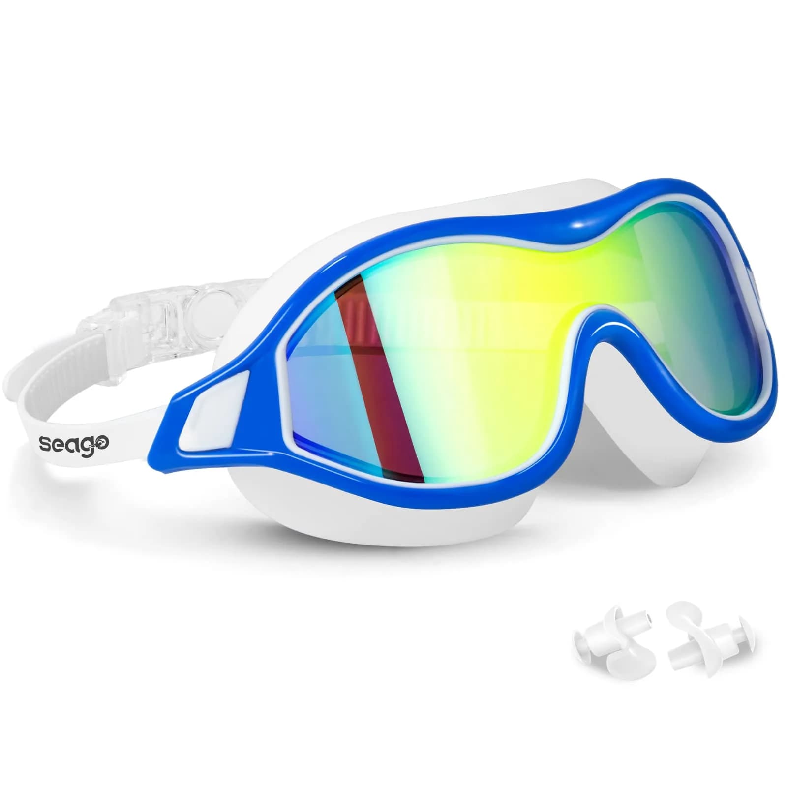 Seago Anti-Fog Mirrored Swim Goggles for Adults & Youth | 180° Clear Vision, UV Protection, Leak-Proof Silicone Seals — White With Mirrored Gold