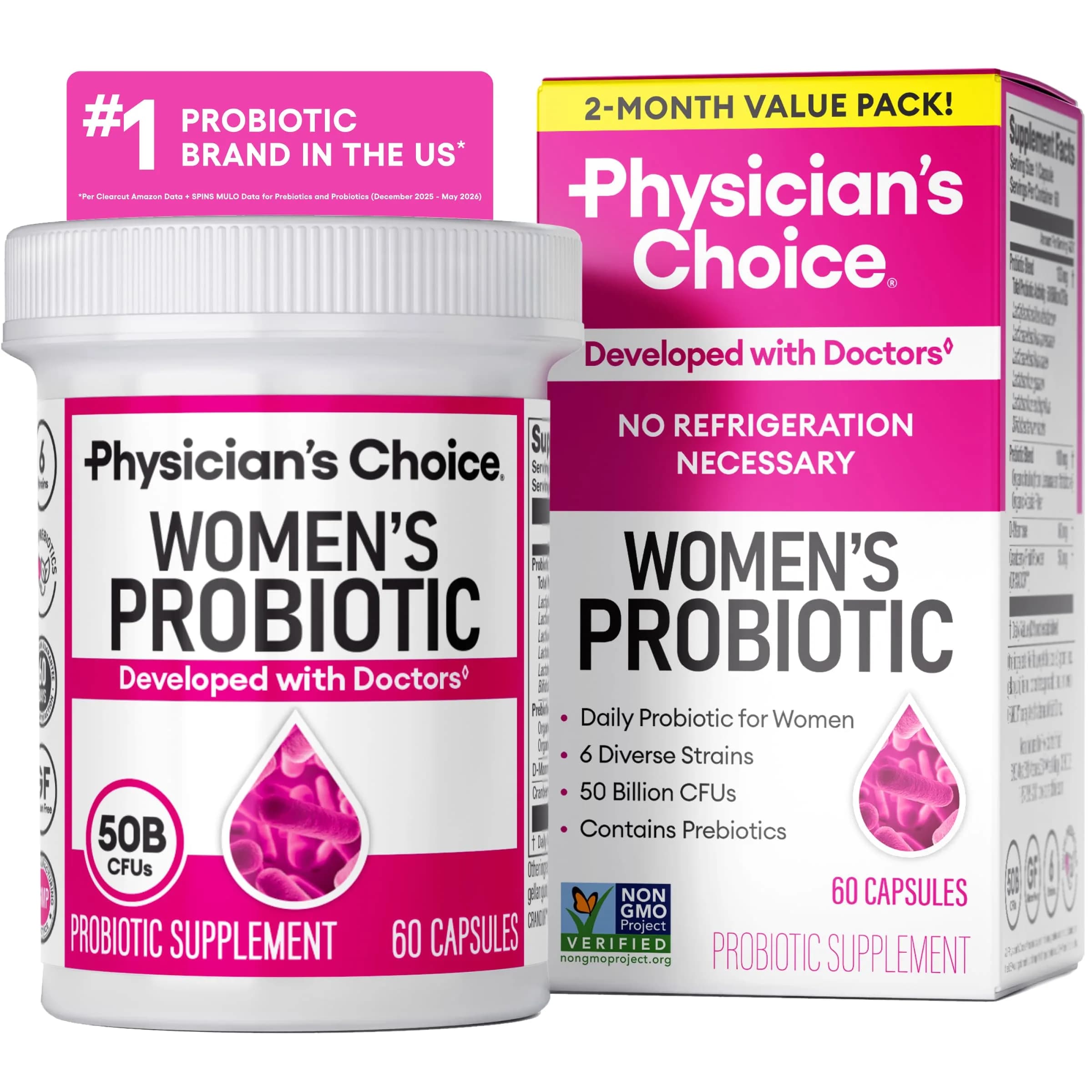 Physician's Choice Probiotics for Women 60 Count | Digestive, UT, Feminine Health, 50 Billion CFU, Organic Prebiotics, Cranberry Extract - main product image