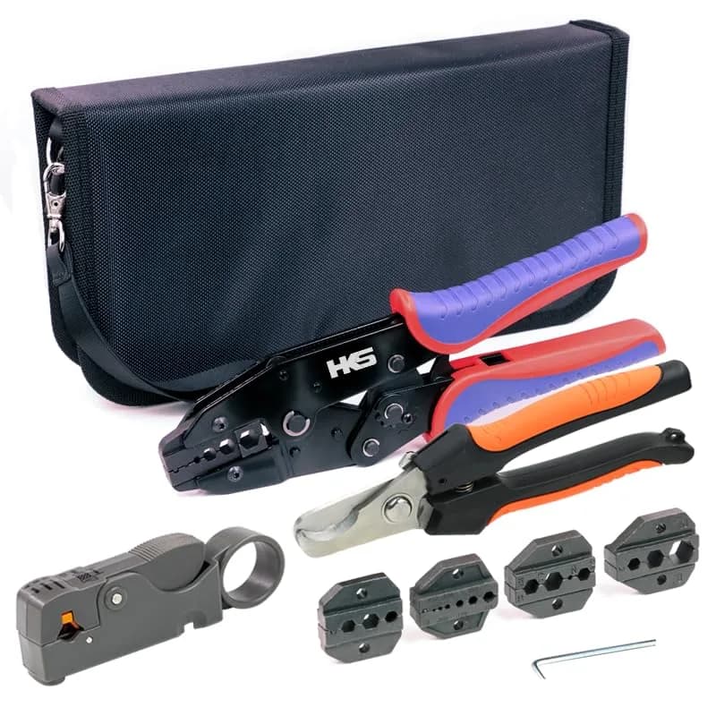 HKS Coax Ratchet Crimping Tool Kit with 5 Dies & Strippers | 1.28 kg (2.82 lb) Heavy Duty - main product image