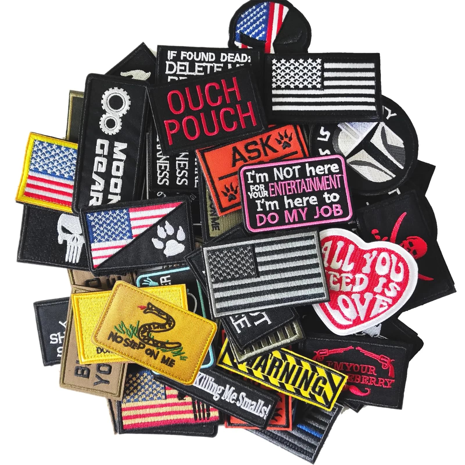 Harsgs 20pcs Random Tactical Morale Patches 2x3 Inch | Embroidered Hook & Loop Patches for Backpacks Vests Uniforms - main product image