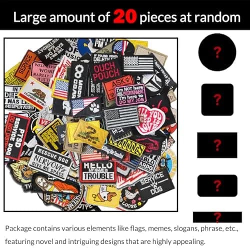 Harsgs 20pcs Random Tactical Morale Patches 2x3 Inch | Embroidered Hook & Loop Patches for Backpacks Vests Uniforms thumbnail 2