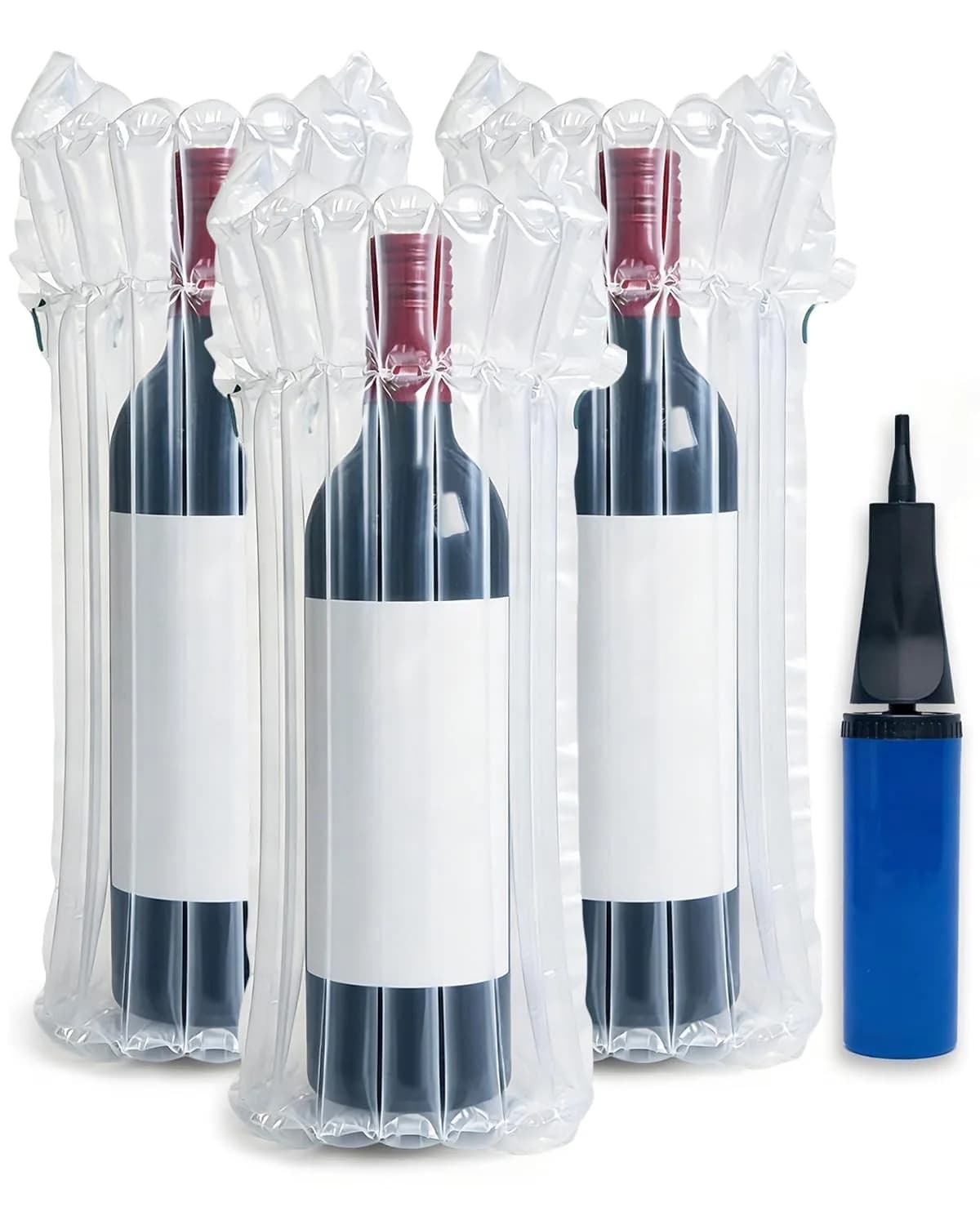 MONKKINO 32 Pack Inflatable Wine Bottle Protector Bags | Crashproof Air Column Sleeves for Travel