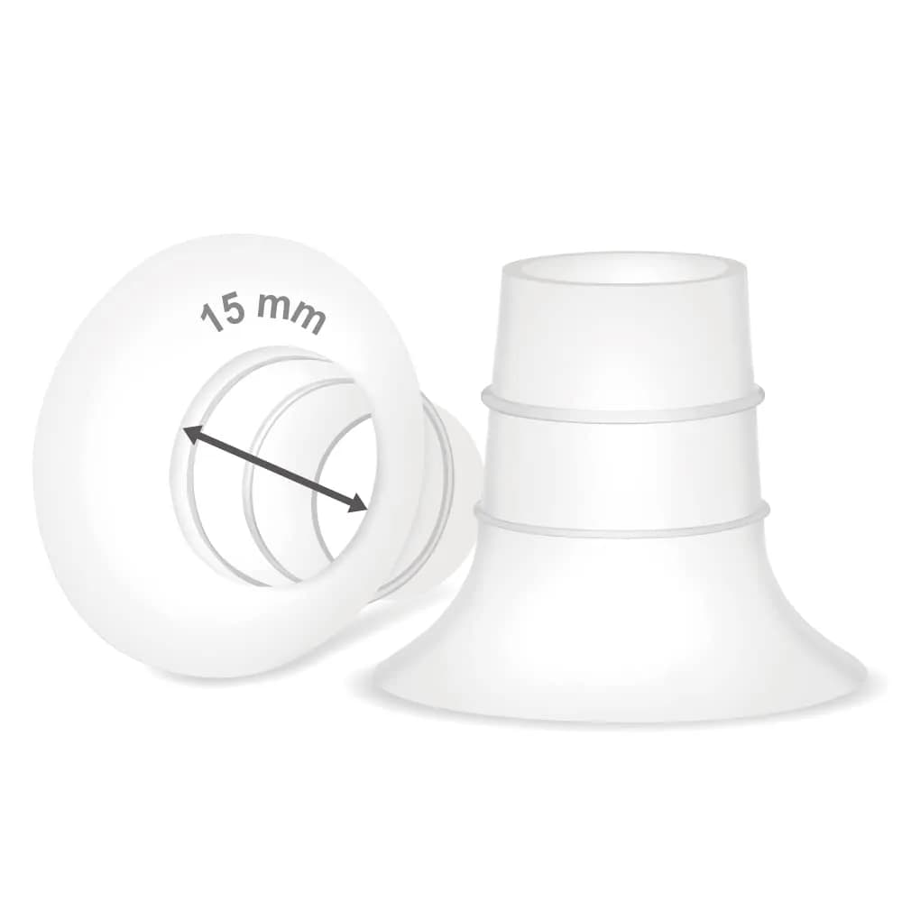 Maymom 15mm Flange Inserts for Elvie & Medela 24mm Cups | BPA-Free Food-Grade Silicone (2-Pack, Semi-Clear) — Semi-clear
