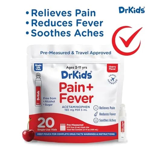 Dr. Kids Pain & Fever Medicine for Kids Ages 2-11, Cherry Flavor, 20 Count | Pre-Measured, Safe & Effective thumbnail 7